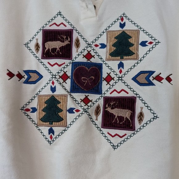 Vintage Winter Festive Cream Sweater Size Medium Petite - Picture 5 of 15